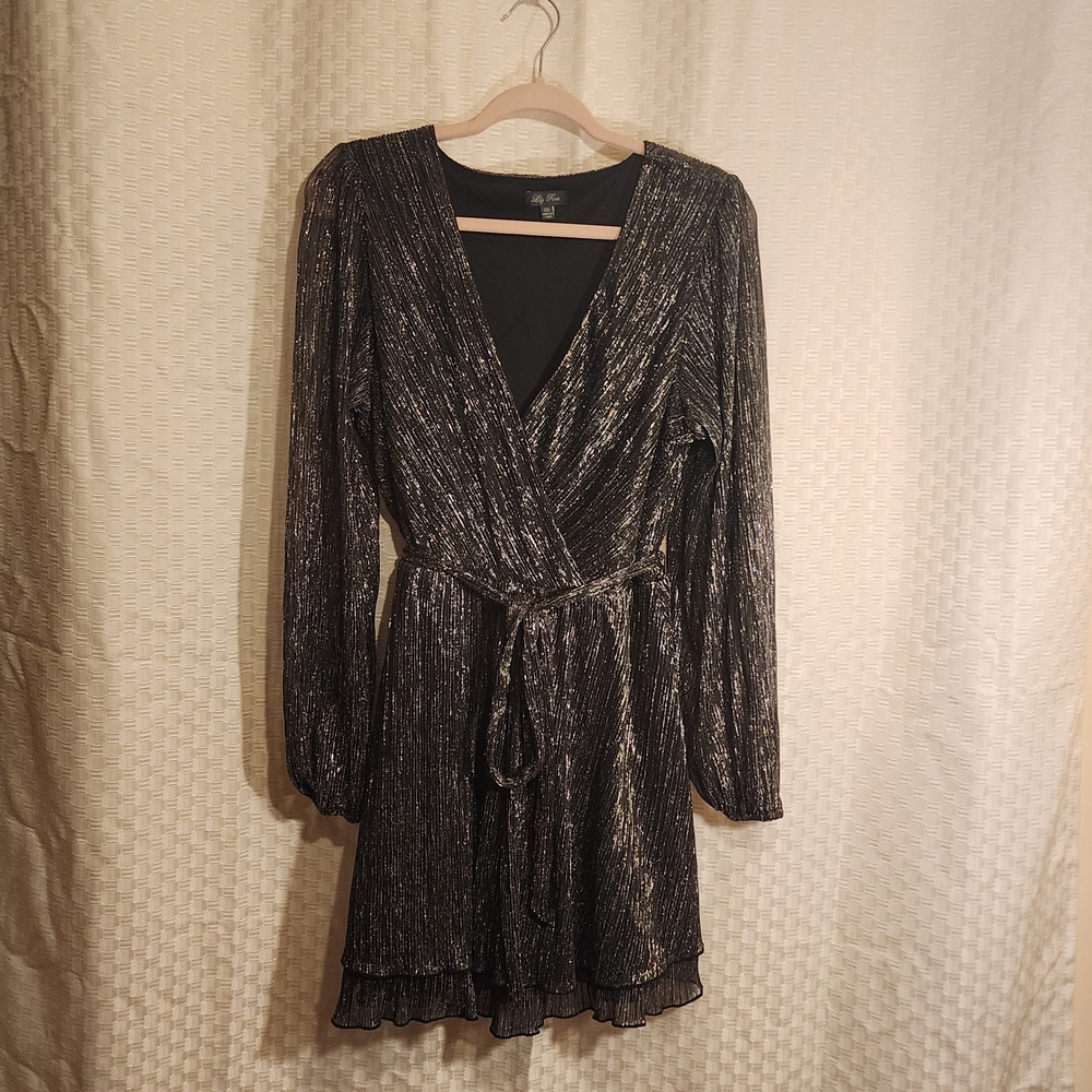 Lily Rose Black and Silver Long Sleeve Dress